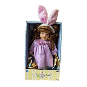 Porcelain Doll Girl 9" Cottontale Collection Easter Purple Dress NIB